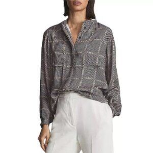 REISS Nyla Chain Print Button Front Shirt Brown US 4 NWT